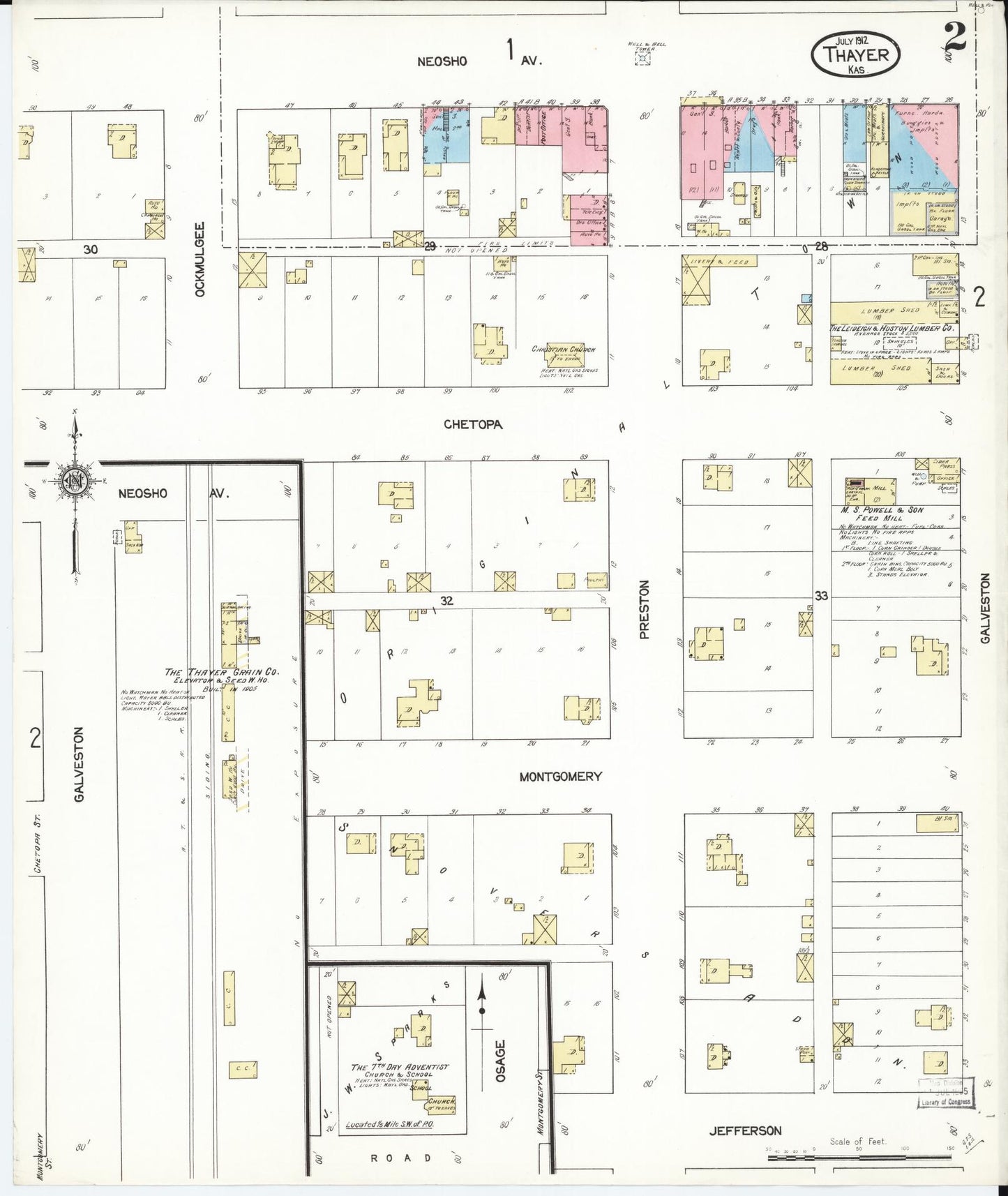 Sanborn Fire Insurance Map from Thayer, Neosho County, Kansas (1912), Sheet #0002 - Historic Sanborn Fire Insurance Map Print, vintage old map wall art, antique decor, genealogy gift, Kansas Kansas map