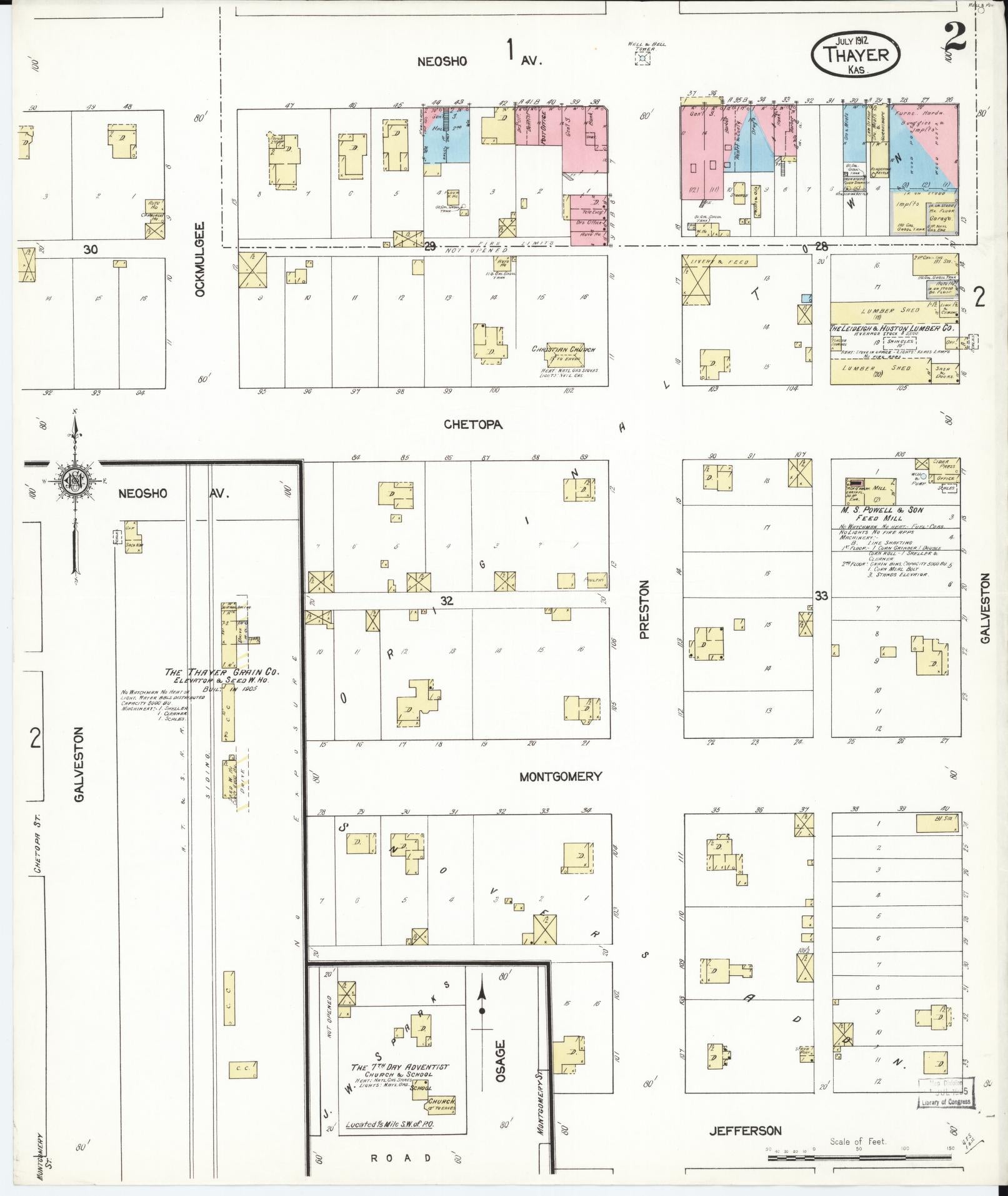 Sanborn Fire Insurance Map from Thayer, Neosho County, Kansas (1912), Sheet #0002 - Historic Sanborn Fire Insurance Map Print, vintage old map wall art, antique decor, genealogy gift, Kansas Kansas map