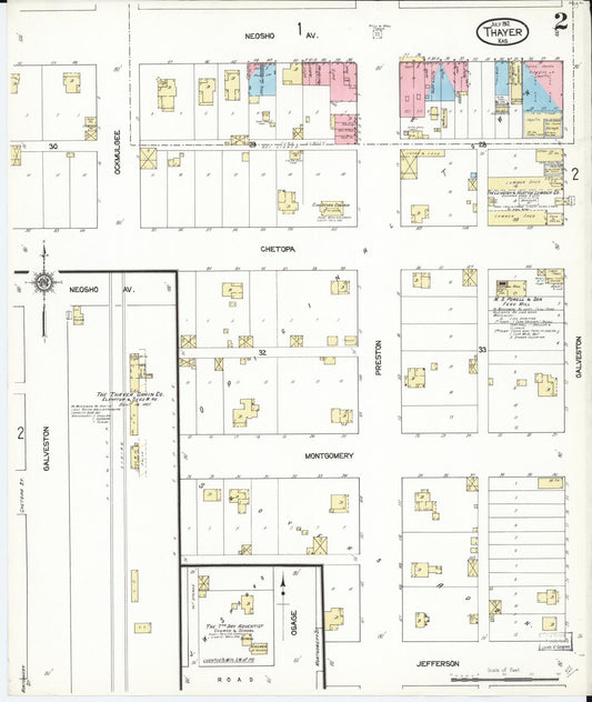 Sanborn Fire Insurance Map from Thayer, Neosho County, Kansas (1912), Sheet #0002 - Historic Sanborn Fire Insurance Map Print, vintage old map wall art, antique decor, genealogy gift, Kansas Kansas map