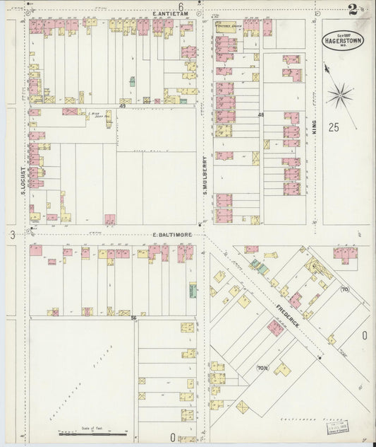Sanborn Fire Insurance Map from Hagerstown, Washington County, Maryland (1897), Sheet #0002 - Historic Sanborn Fire Insurance Map Print, vintage old map wall art