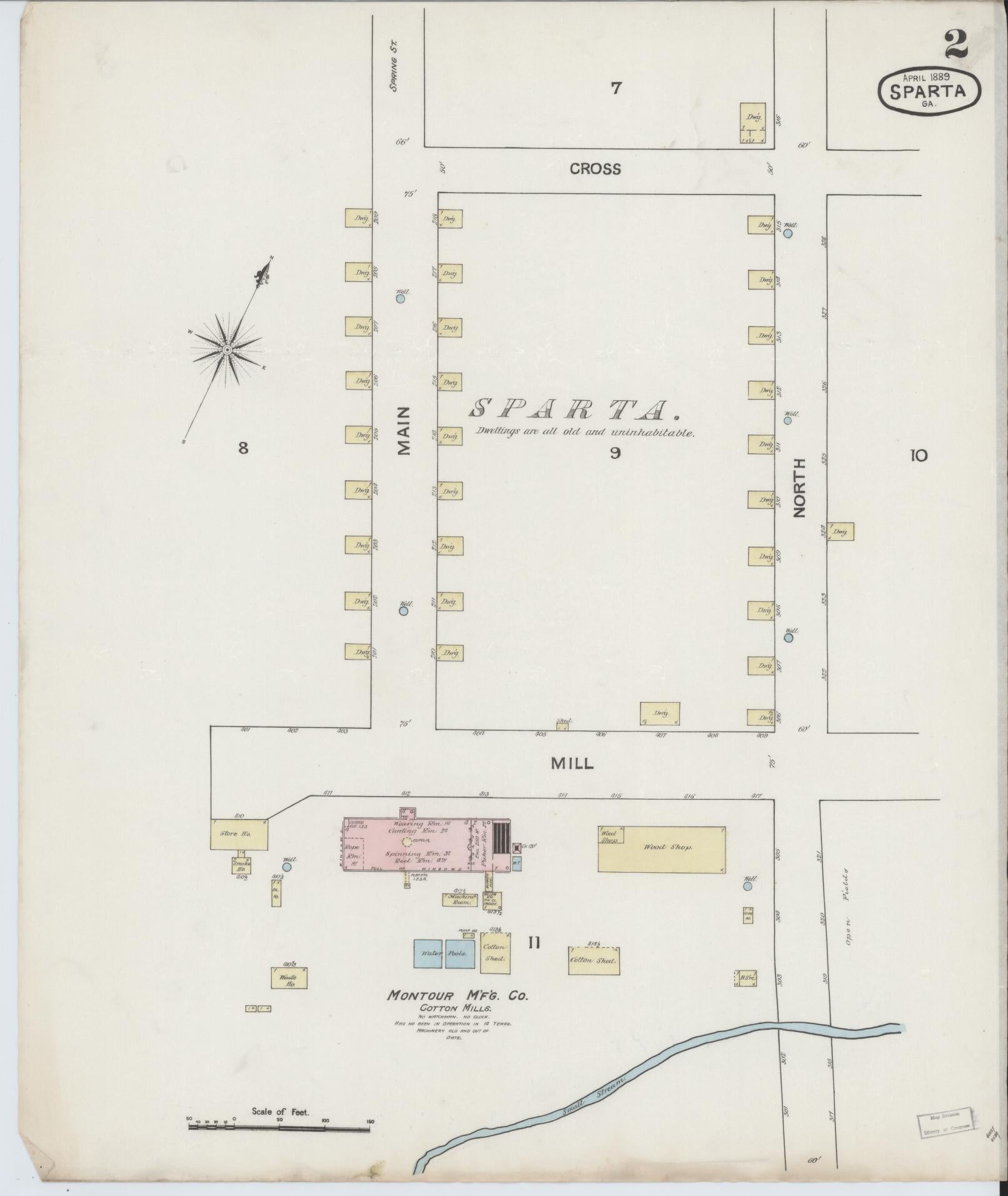 Sanborn Fire Insurance Map from Sparta, Hancock County, Georgia (1889), Sheet #0002 - Historic Sanborn Fire Insurance Map Print, vintage old map wall art, antique decor, genealogy gift, Georgia Georgia map