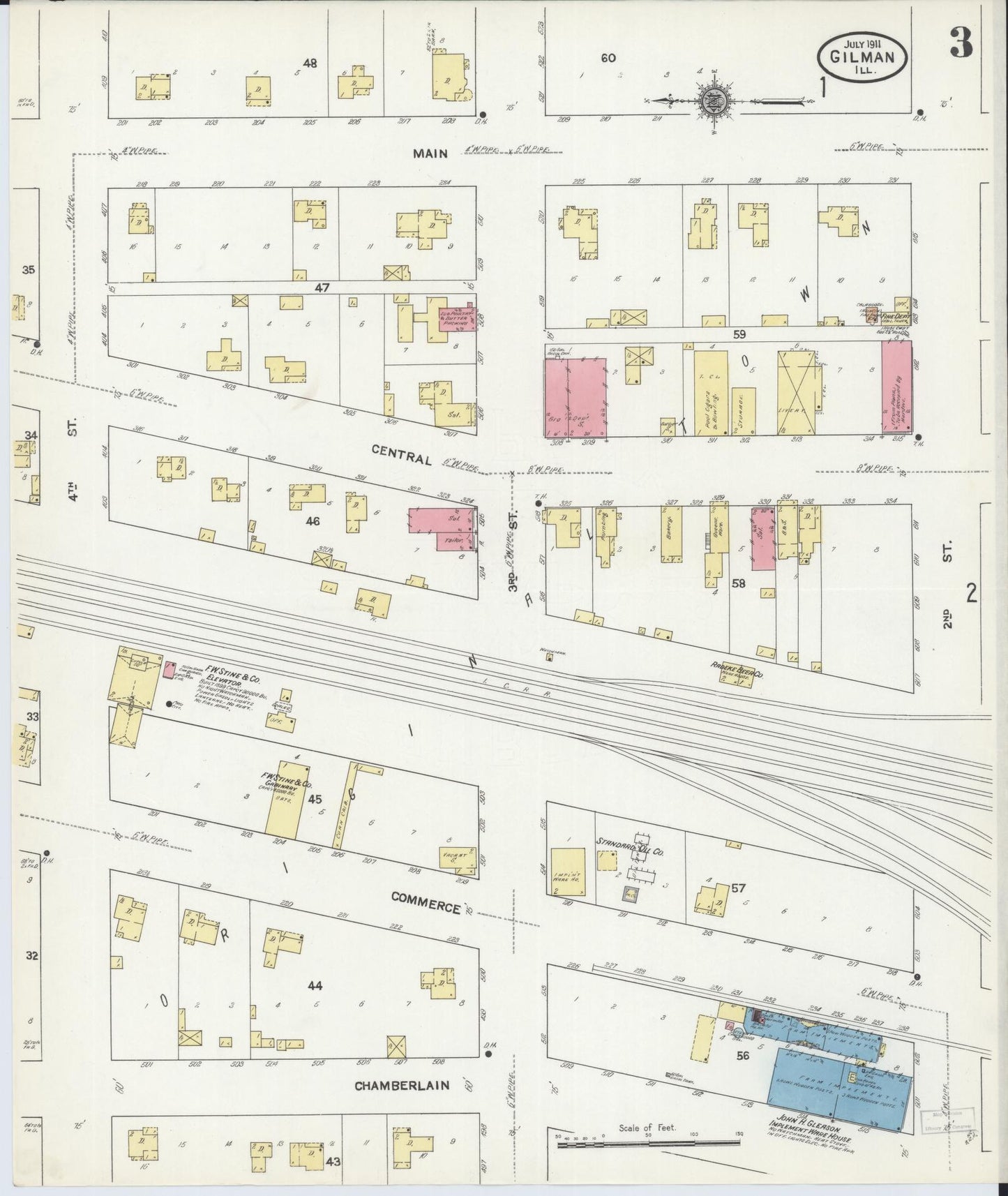 Sanborn Fire Insurance Map from Gilman, Iroquois County, Illinois (1911), Sheet #0003 - Historic Sanborn Fire Insurance Map Print, vintage old map wall art, antique decor, genealogy gift, Illinois Illinois map