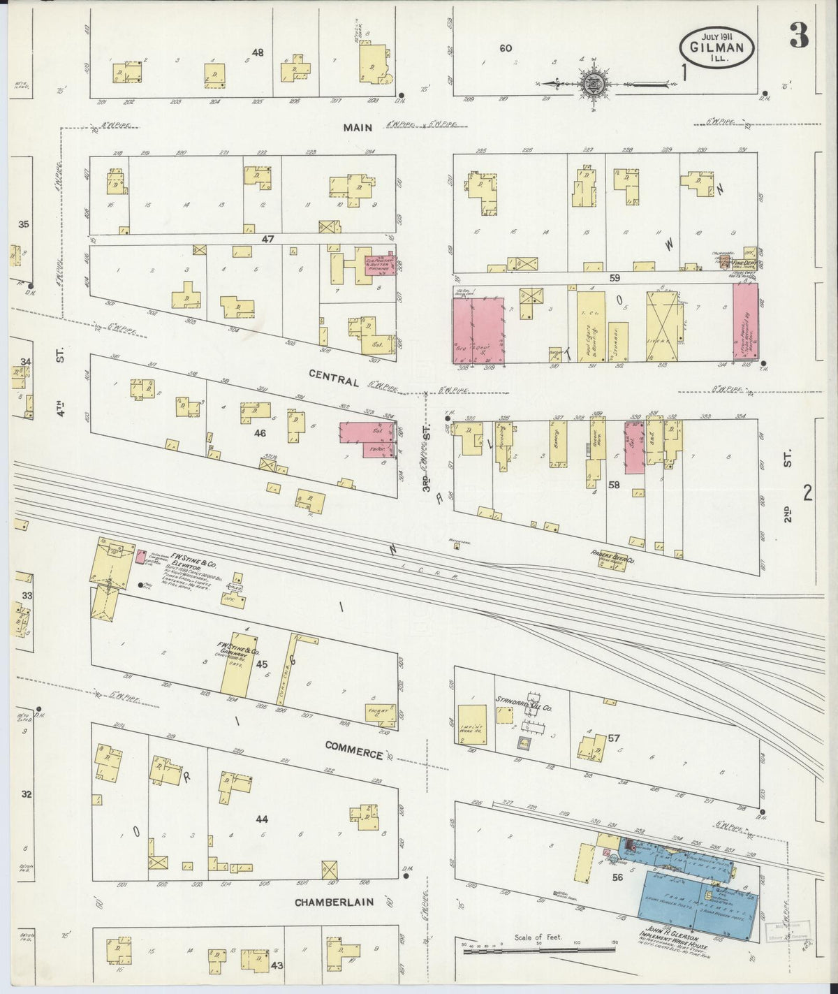 Sanborn Fire Insurance Map from Gilman, Iroquois County, Illinois (1911), Sheet #0003 - Historic Sanborn Fire Insurance Map Print, vintage old map wall art, antique decor, genealogy gift, Illinois Illinois map
