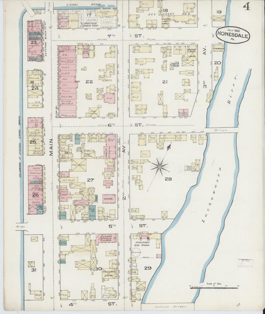 Sanborn Fire Insurance Map from Honesdale, Wayne County, Pennsylvania (1885), Sheet #0004 - Historic Sanborn Fire Insurance Map Print, vintage old map wall art, antique decor, genealogy gift, Pennsylvania Pennsylvania map