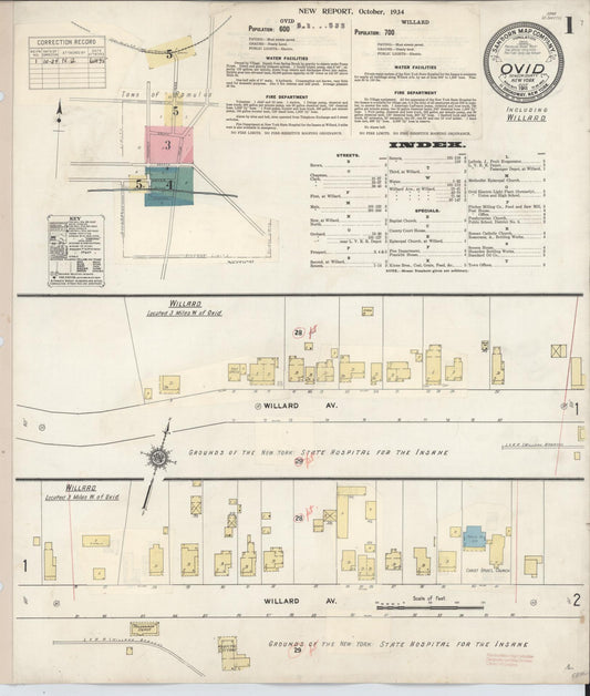 Sanborn Fire Insurance Map from Ovid, Seneca County, New York (1934), Sheet #0001 - Complete Map Set gallery image, historic Sanborn map, vintage wall art, New York New York