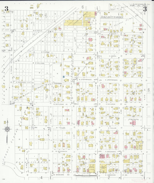 Sanborn Fire Insurance Map from Petersburg, Menard County, Illinois (1933), Sheet #0003 - Historic Sanborn Fire Insurance Map Print, vintage old map wall art, antique decor, genealogy gift, Illinois Illinois map