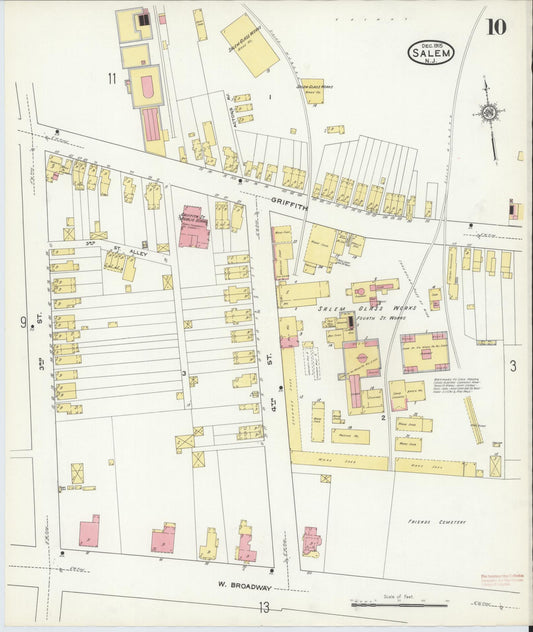 Sanborn Fire Insurance Map from Salem, Salem County, New Jersey (1915), Sheet #0010 - Historic Sanborn Fire Insurance Map Print, vintage old map wall art, antique decor, genealogy gift, New Jersey New Jersey map
