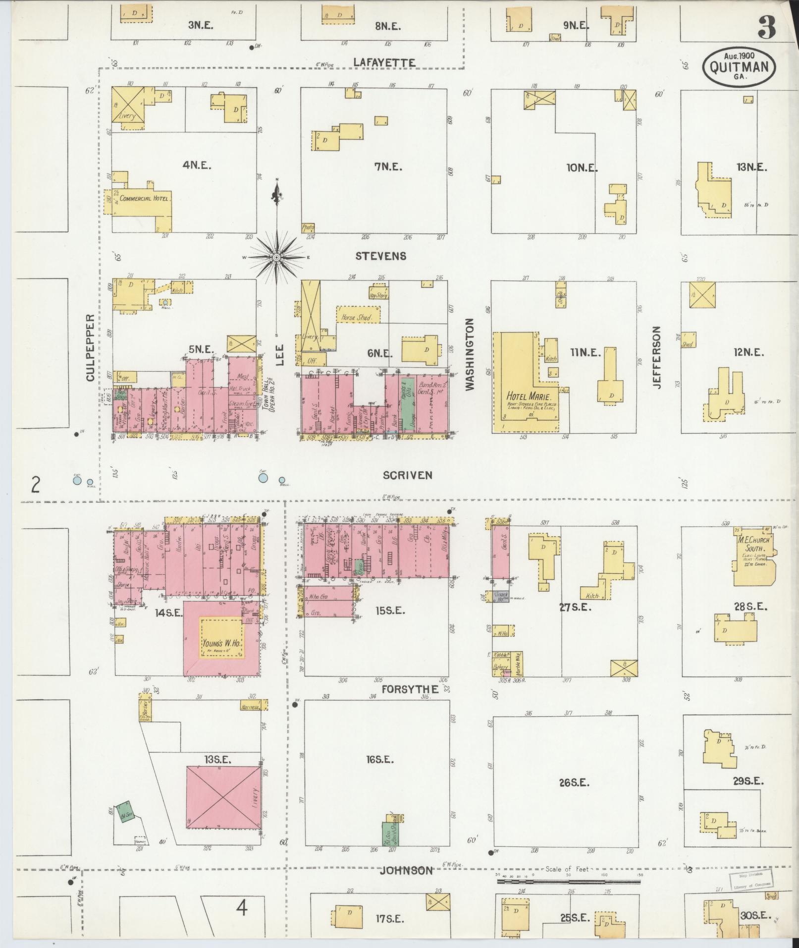 Sanborn Fire Insurance Map from Quitman, Brooks County, Georgia (1900), Sheet #0003 - Complete Map Set gallery image, historic Sanborn map, vintage wall art, Georgia Georgia