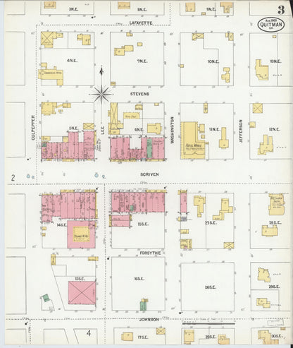 Sanborn Fire Insurance Map from Quitman, Brooks County, Georgia (1900), Sheet #0003 - Complete Map Set gallery image, historic Sanborn map, vintage wall art, Georgia Georgia