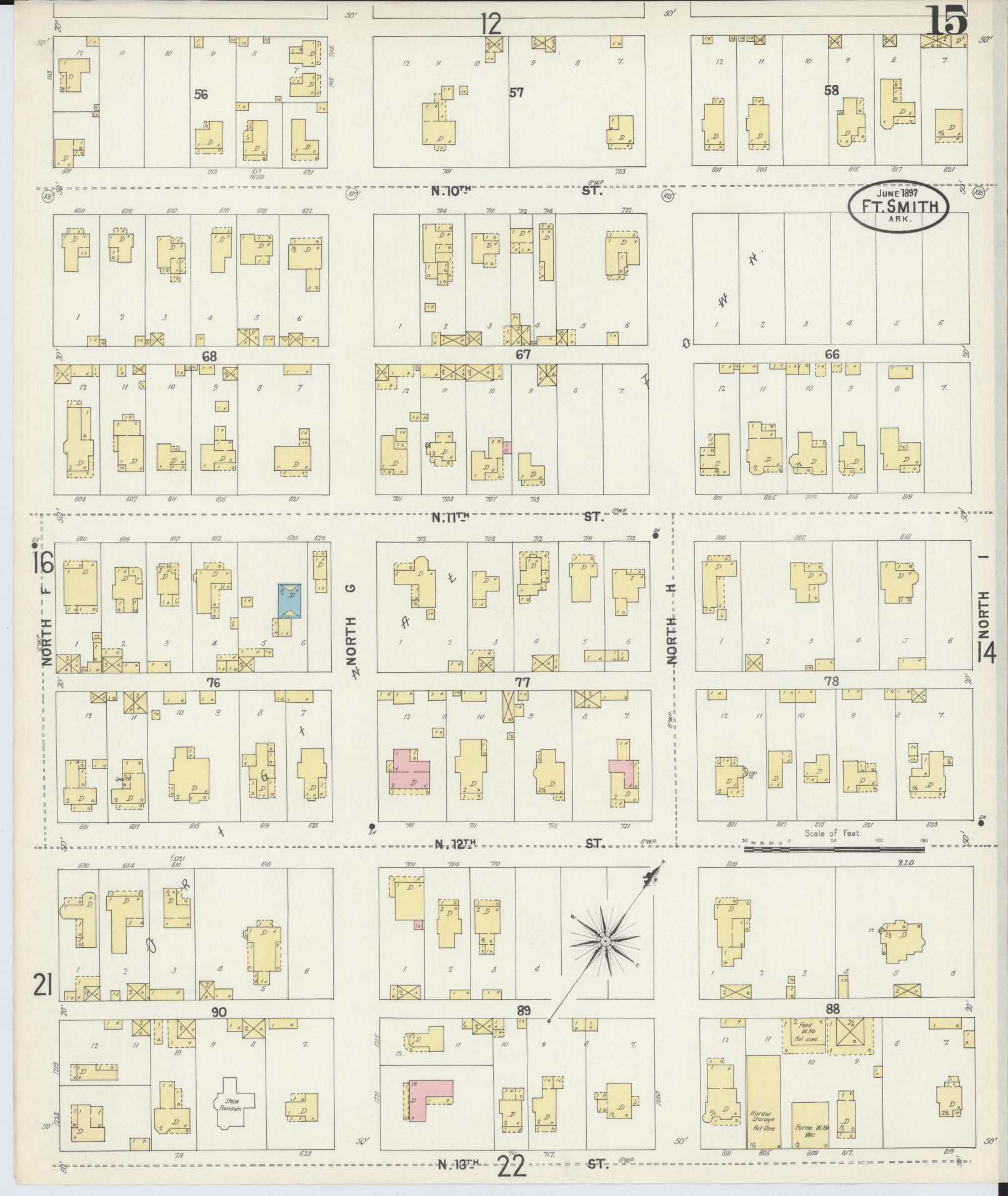 Sanborn Fire Insurance Map from Fort Smith, Sebastian County, Arkansas (1897), Sheet #0015 - Historic Sanborn Fire Insurance Map Print, vintage old map wall art, antique decor, genealogy gift, Arkansas Arkansas map