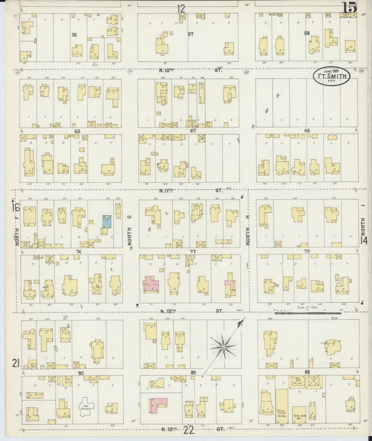 Sanborn Fire Insurance Map from Fort Smith, Sebastian County, Arkansas (1897), Sheet #0015 - Historic Sanborn Fire Insurance Map Print, vintage old map wall art, antique decor, genealogy gift, Arkansas Arkansas map