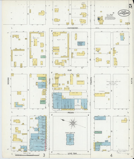 Sanborn Fire Insurance Map from Lampasas, Lampasas County, Texas (1902), Sheet #0005 - Historic Sanborn Fire Insurance Map Print, vintage old map wall art, antique decor, genealogy gift, Texas Texas map
