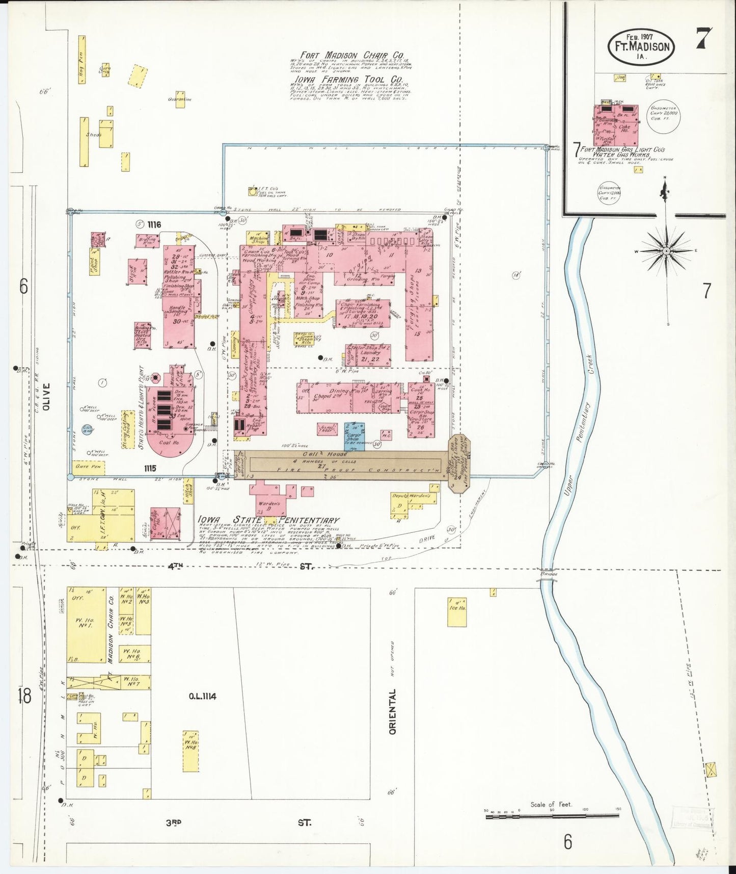 Sanborn Fire Insurance Map from Fort Madison, Lee County, Iowa (1907), Sheet #0007 - Historic Sanborn Fire Insurance Map Print, vintage old map wall art