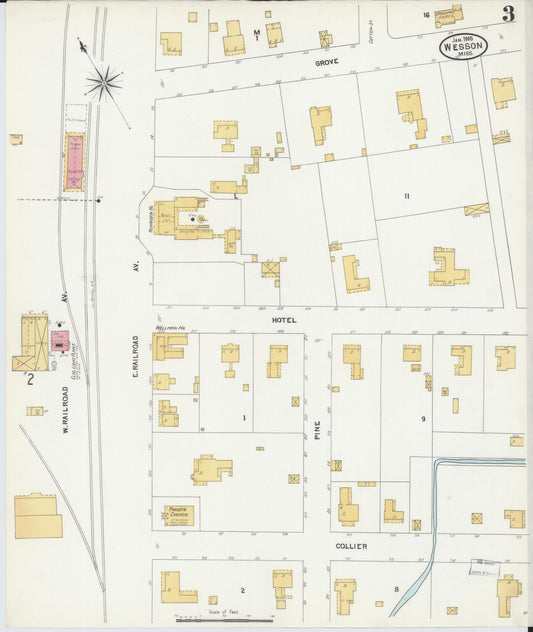Sanborn Fire Insurance Map from Wesson, Copiah County, Mississippi (1905), Sheet #0003 - Historic Sanborn Fire Insurance Map Print, vintage old map wall art, antique decor, genealogy gift, Mississippi Mississippi map