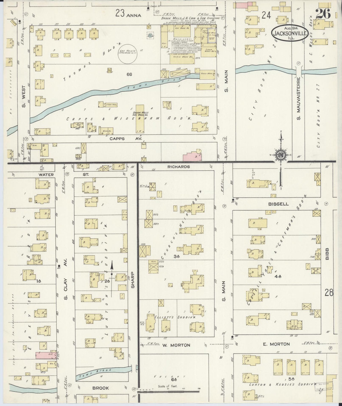 Sanborn Fire Insurance Map from Jacksonville, Morgan County, Illinois (1914), Sheet #0026 - Historic Sanborn Fire Insurance Map Print, vintage old map wall art, antique decor, genealogy gift, Illinois Illinois map