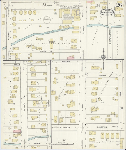 Sanborn Fire Insurance Map from Jacksonville, Morgan County, Illinois (1914), Sheet #0026 - Historic Sanborn Fire Insurance Map Print, vintage old map wall art, antique decor, genealogy gift, Illinois Illinois map
