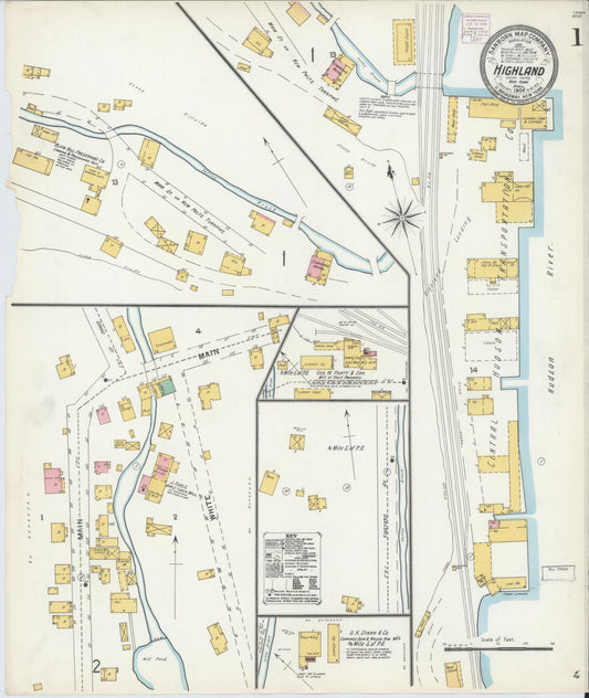 Sanborn Fire Insurance Map from Highland, Ulster County, New York (1904), Sheet #0001 - Historic Sanborn Fire Insurance Map Print, vintage old map wall art, antique decor, genealogy gift, New York New York map