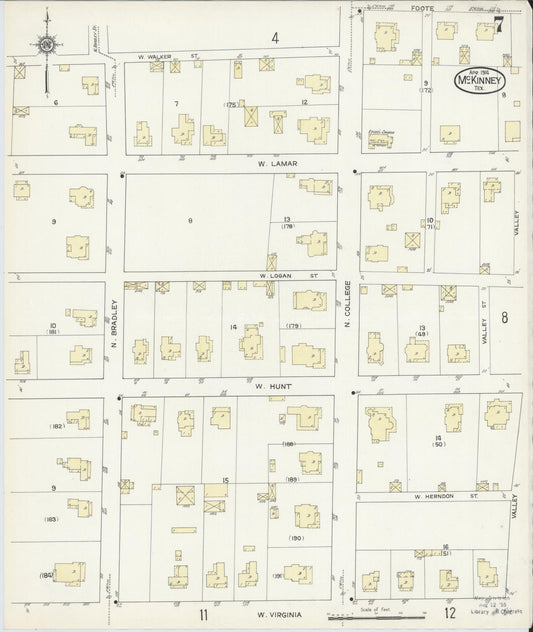 Sanborn Fire Insurance Map from McKinney, Collin County, Texas (1914), Sheet #0007 - Historic Sanborn Fire Insurance Map Print, vintage old map wall art, antique decor, genealogy gift, Texas Texas map