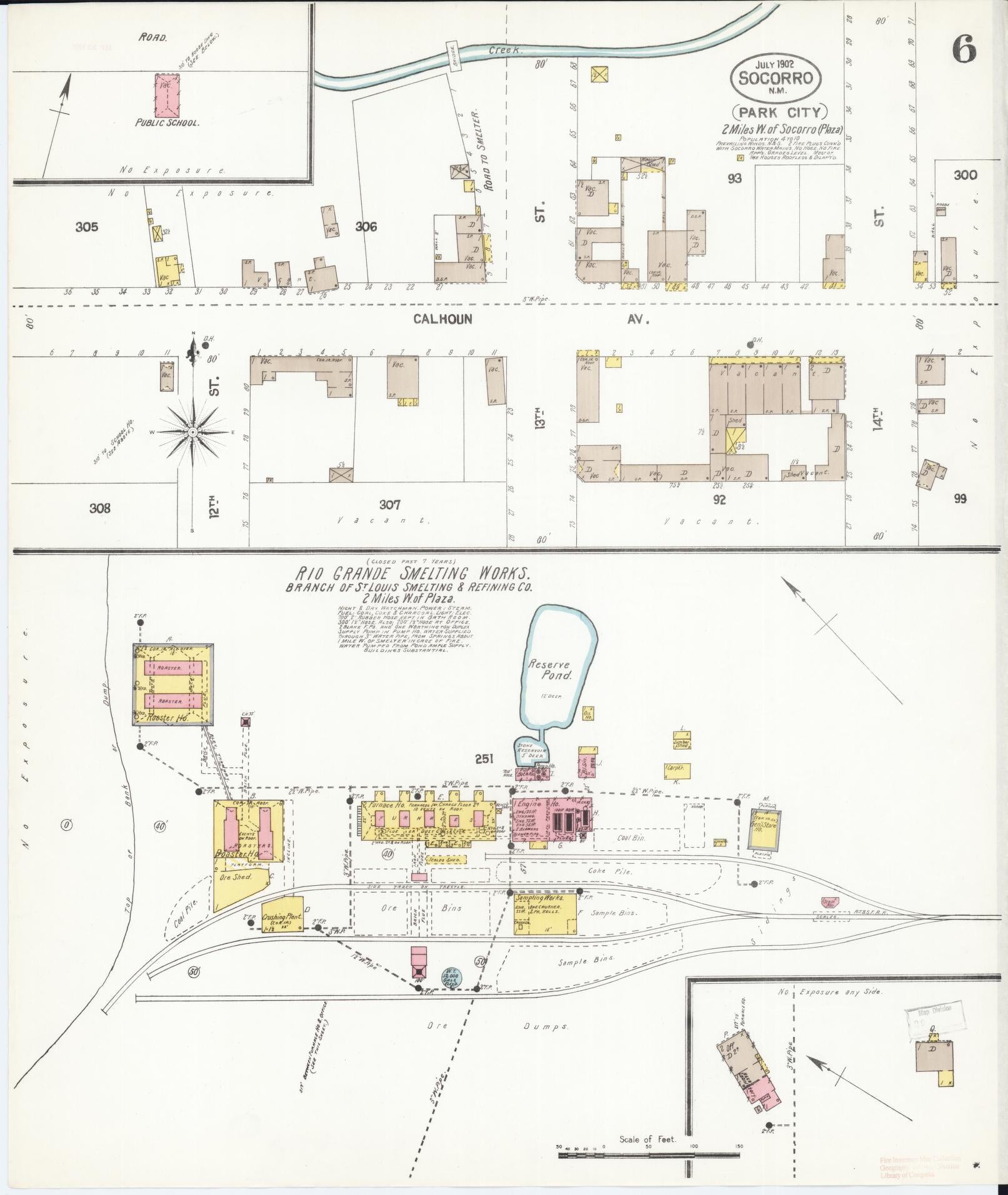 Sanborn Fire Insurance Map from Socorro, Socorro County, New Mexico (1902), Sheet #0006 - Historic Sanborn Fire Insurance Map Print, vintage old map wall art, antique decor, genealogy gift, New Mexico New Mexico map
