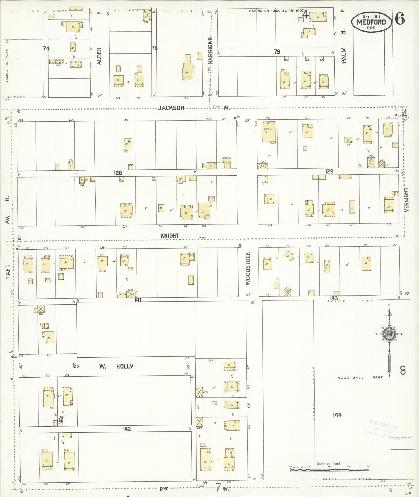 Sanborn Fire Insurance Map from Medford, Jackson County, Oregon (1911), Sheet #0006 - Historic Sanborn Fire Insurance Map Print, vintage old map wall art, antique decor, genealogy gift, Oregon Oregon map