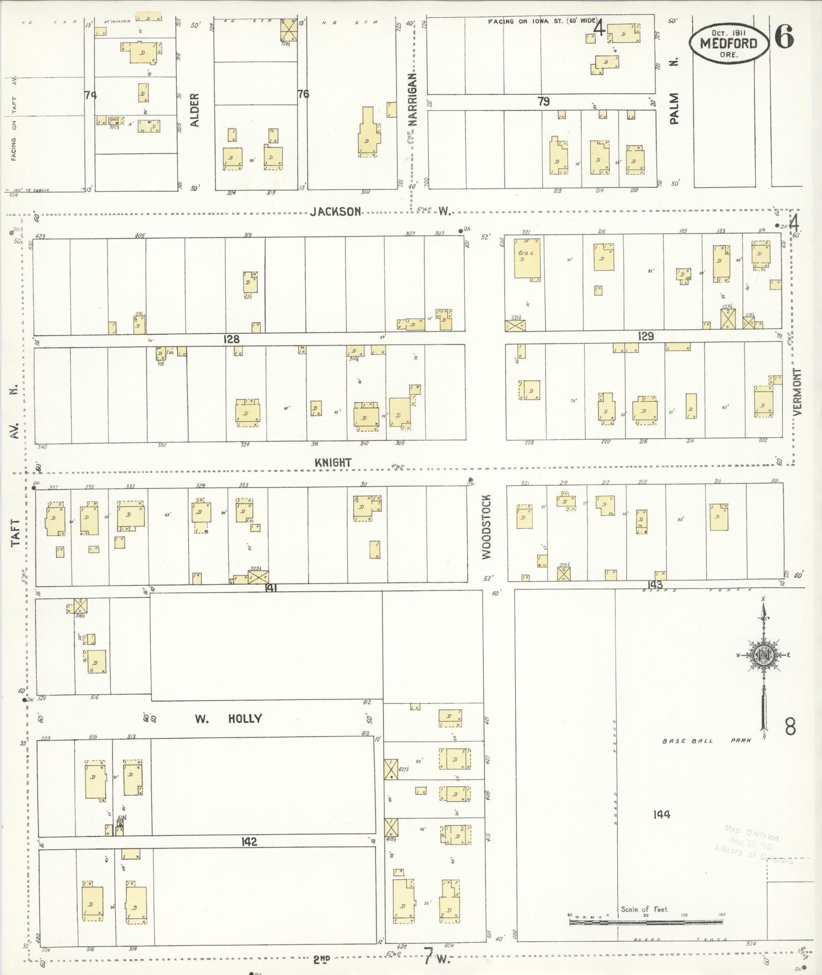 Sanborn Fire Insurance Map from Medford, Jackson County, Oregon (1911), Sheet #0006 - Historic Sanborn Fire Insurance Map Print, vintage old map wall art, antique decor, genealogy gift, Oregon Oregon map