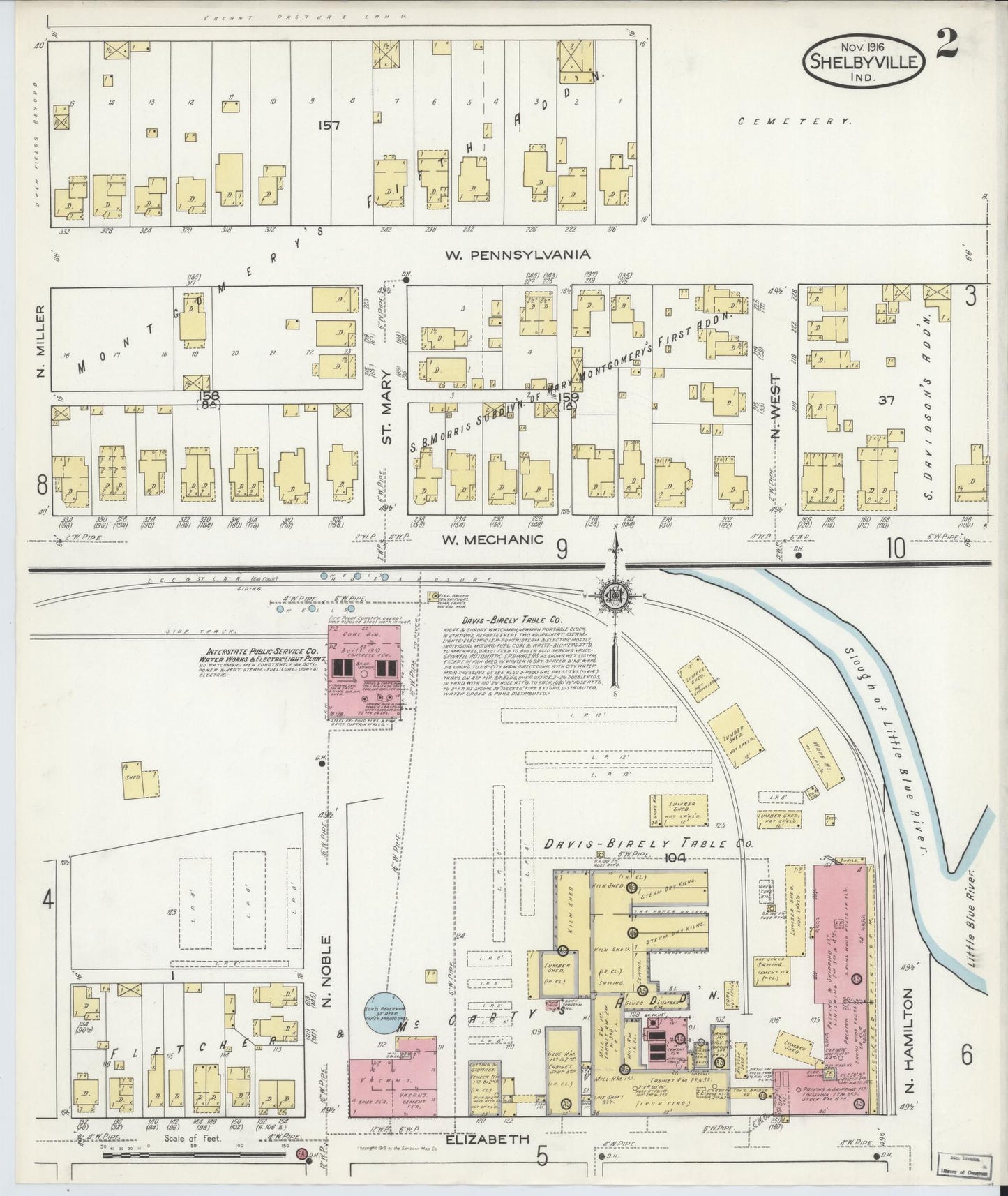 Sanborn Fire Insurance Map from Shelbyville, Shelby County, Indiana (1916), Sheet #0002 - Historic Sanborn Fire Insurance Map Print, vintage old map wall art, antique decor, genealogy gift, Indiana Indiana map