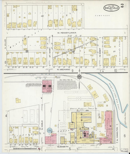 Sanborn Fire Insurance Map from Shelbyville, Shelby County, Indiana (1916), Sheet #0002 - Historic Sanborn Fire Insurance Map Print, vintage old map wall art, antique decor, genealogy gift, Indiana Indiana map