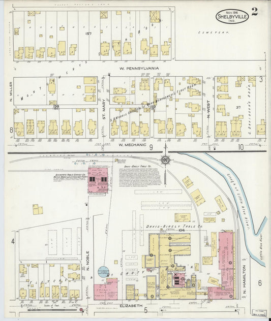 Sanborn Fire Insurance Map from Shelbyville, Shelby County, Indiana (1916), Sheet #0002 - Historic Sanborn Fire Insurance Map Print, vintage old map wall art, antique decor, genealogy gift, Indiana Indiana map
