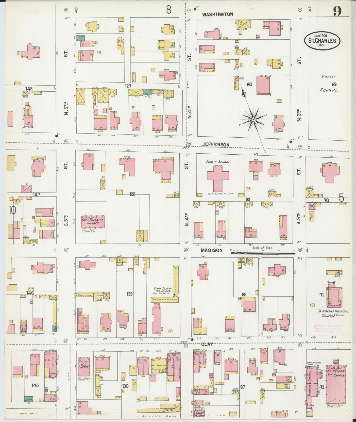 Sanborn Fire Insurance Map from Saint Charles, Saint Charles County, Missouri (1900), Sheet #0009 - Historic Sanborn Fire Insurance Map Print, vintage old map wall art, antique decor, genealogy gift, Missouri Missouri map