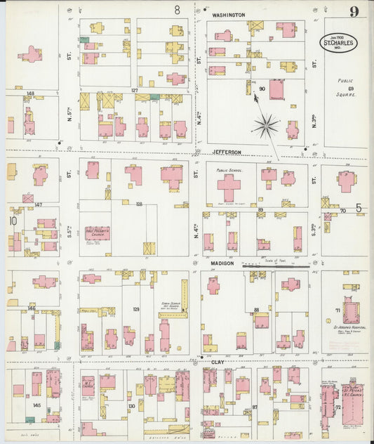 Sanborn Fire Insurance Map from Saint Charles, Saint Charles County, Missouri (1900), Sheet #0009 - Historic Sanborn Fire Insurance Map Print, vintage old map wall art, antique decor, genealogy gift, Missouri Missouri map