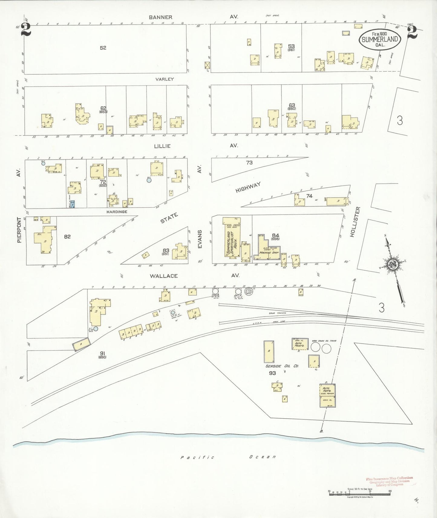 Sanborn Fire Insurance Map from Summerland, Santa Barbara County, California (1930), Sheet #0002 - Complete Map Set gallery image, historic Sanborn map, vintage wall art, California California