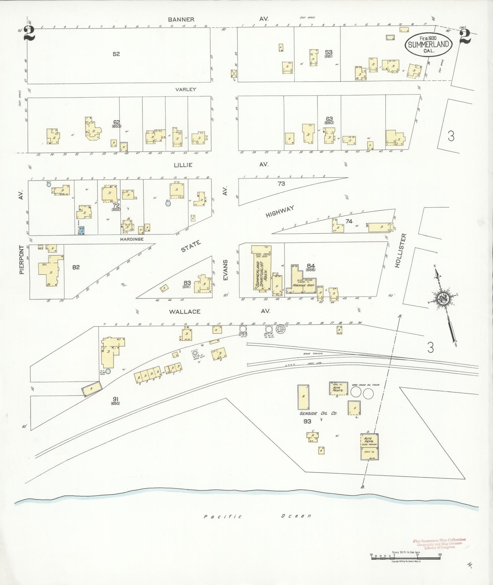 Sanborn Fire Insurance Map from Summerland, Santa Barbara County, California (1930), Sheet #0002 - Complete Map Set gallery image, historic Sanborn map, vintage wall art, California California