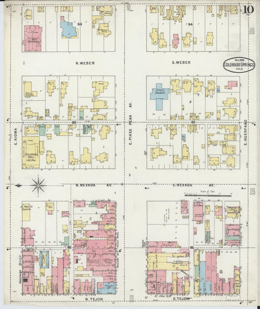 Sanborn Fire Insurance Map from Colorado Springs, El Paso County, Colorado (1895), Sheet #0010 - Historic Sanborn Fire Insurance Map Print, vintage old map wall art, antique decor, genealogy gift, Colorado Colorado map