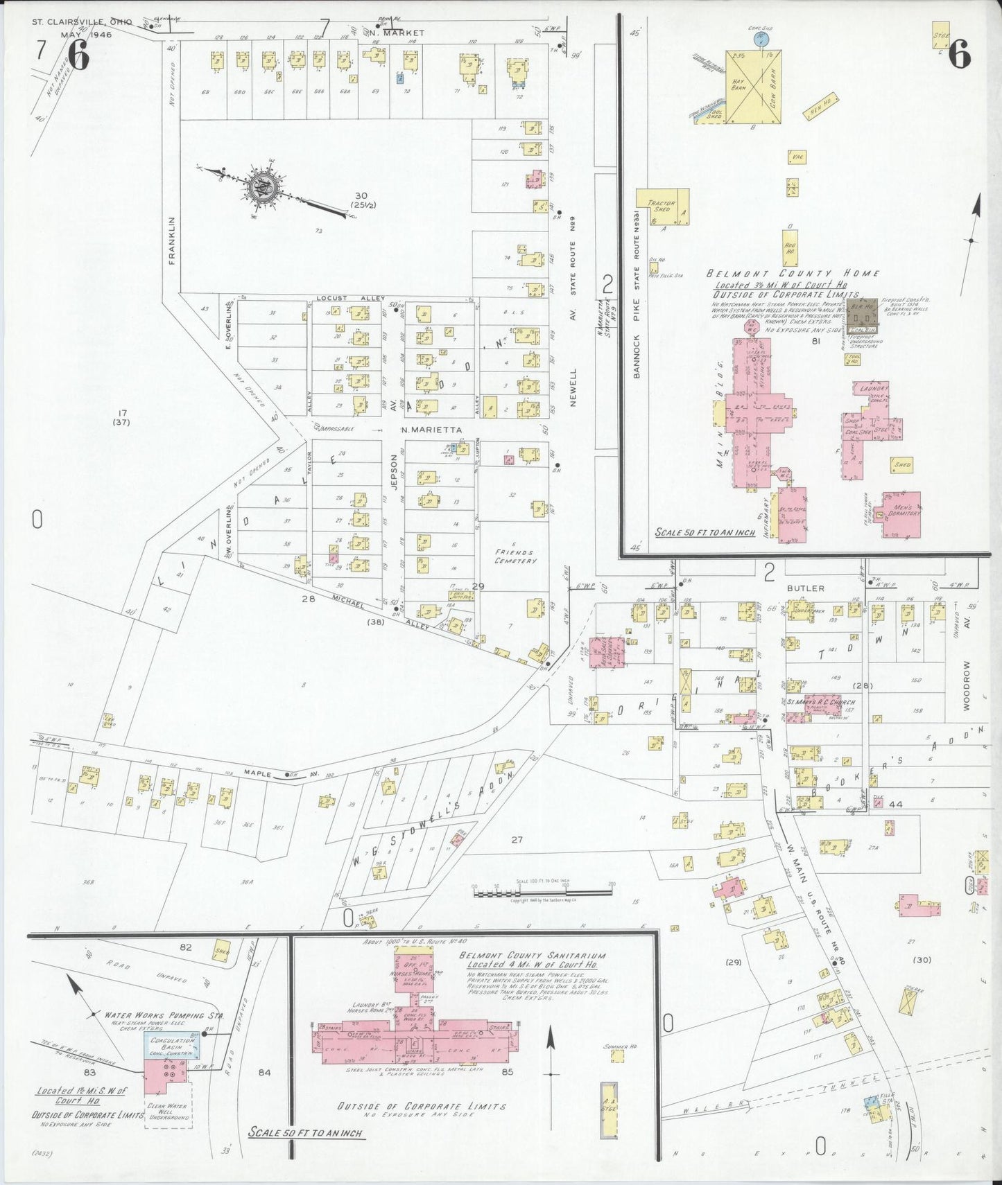 Sanborn Fire Insurance Map from Saint Clairsville, Belmont County, Ohio (1946), Sheet #0006 - Complete Map Set gallery image, historic Sanborn map, vintage wall art, Ohio Ohio
