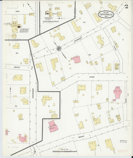 Sanborn Fire Insurance Map from Coffeeville, Yolabusha County, Mississippi (1910), Sheet #0002 - Historic Sanborn Fire Insurance Map Print, vintage old map wall art, antique decor, genealogy gift, Mississippi Mississippi map