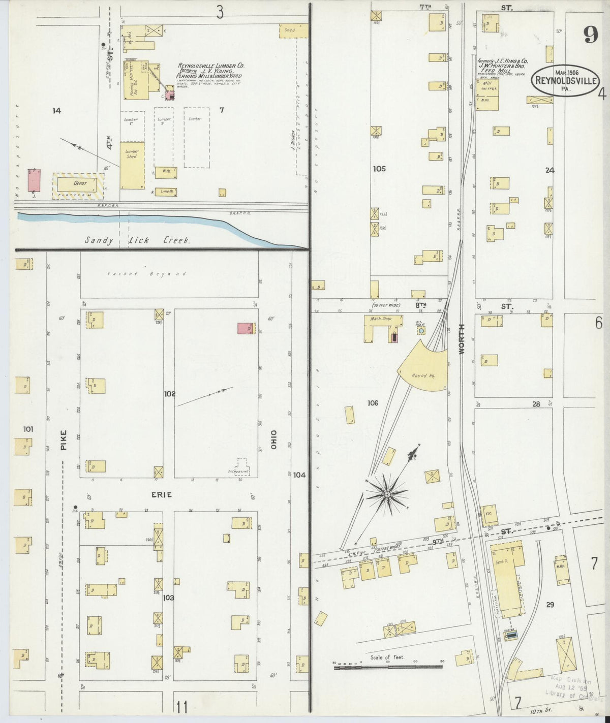 Sanborn Fire Insurance Map from Reynoldsville, Jefferson County, Pennsylvania (1906), Sheet #0009 - Historic Sanborn Fire Insurance Map Print, vintage old map wall art, antique decor, genealogy gift, Pennsylvania Pennsylvania map