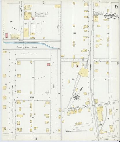 Sanborn Fire Insurance Map from Reynoldsville, Jefferson County, Pennsylvania (1906), Sheet #0009 - Historic Sanborn Fire Insurance Map Print, vintage old map wall art, antique decor, genealogy gift, Pennsylvania Pennsylvania map