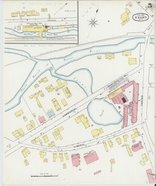 Sanborn Fire Insurance Map from Adams, Berkshire County, Massachusetts (1895), Sheet #0005 - Historic Sanborn Fire Insurance Map Print, vintage old map wall art, antique decor, genealogy gift, Massachusetts Massachusetts map