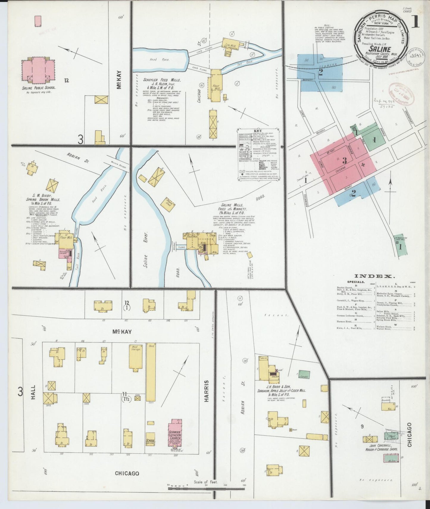 Sanborn Fire Insurance Map from Saline, Washtenaw County, Michigan (1899), Sheet #0001 - Historic Sanborn Fire Insurance Map Print, vintage old map wall art, antique decor, genealogy gift, Michigan Michigan map