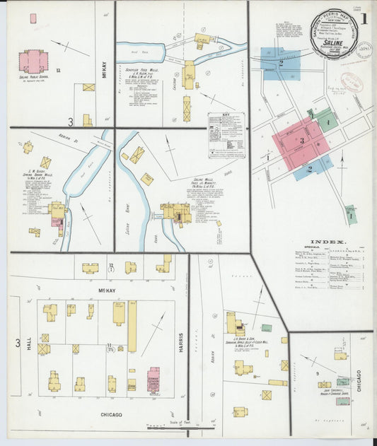 Sanborn Fire Insurance Map from Saline, Washtenaw County, Michigan (1899), Sheet #0001 - Historic Sanborn Fire Insurance Map Print, vintage old map wall art, antique decor, genealogy gift, Michigan Michigan map