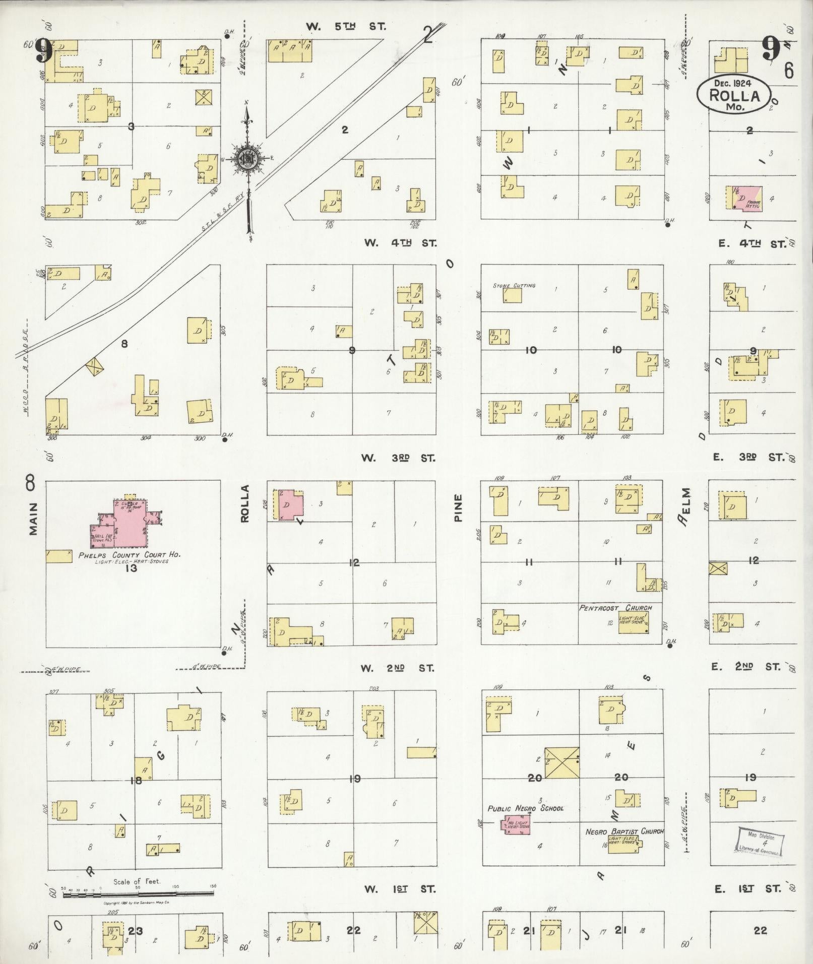 Sanborn Fire Insurance Map from Rolla, Phelps County, Missouri (1924), Sheet #0009 - Historic Sanborn Fire Insurance Map Print, vintage old map wall art, antique decor, genealogy gift, Missouri Missouri map