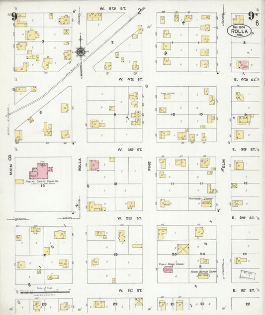 Sanborn Fire Insurance Map from Rolla, Phelps County, Missouri (1924), Sheet #0009 - Historic Sanborn Fire Insurance Map Print, vintage old map wall art, antique decor, genealogy gift, Missouri Missouri map