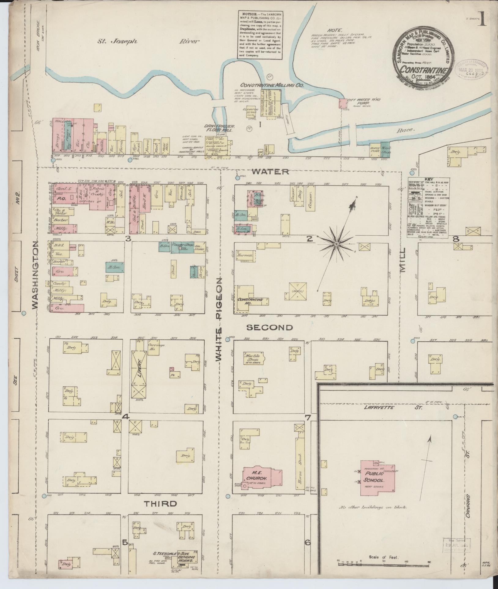 Sanborn Fire Insurance Map from Constantine, Saint Joseph County, Michigan (1884), Sheet #0001 - Complete Map Set gallery image, historic Sanborn map, vintage wall art, Michigan Michigan