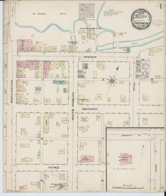 Sanborn Fire Insurance Map from Constantine, Saint Joseph County, Michigan (1884), Sheet #0001 - Complete Map Set gallery image, historic Sanborn map, vintage wall art, Michigan Michigan