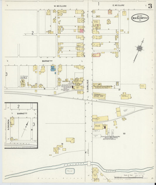 Sanborn Fire Insurance Map from New Bloomfield, Perry County, Pennsylvania (1911), Sheet #0003 - Historic Sanborn Fire Insurance Map Print, vintage old map wall art, antique decor, genealogy gift, Pennsylvania Pennsylvania map