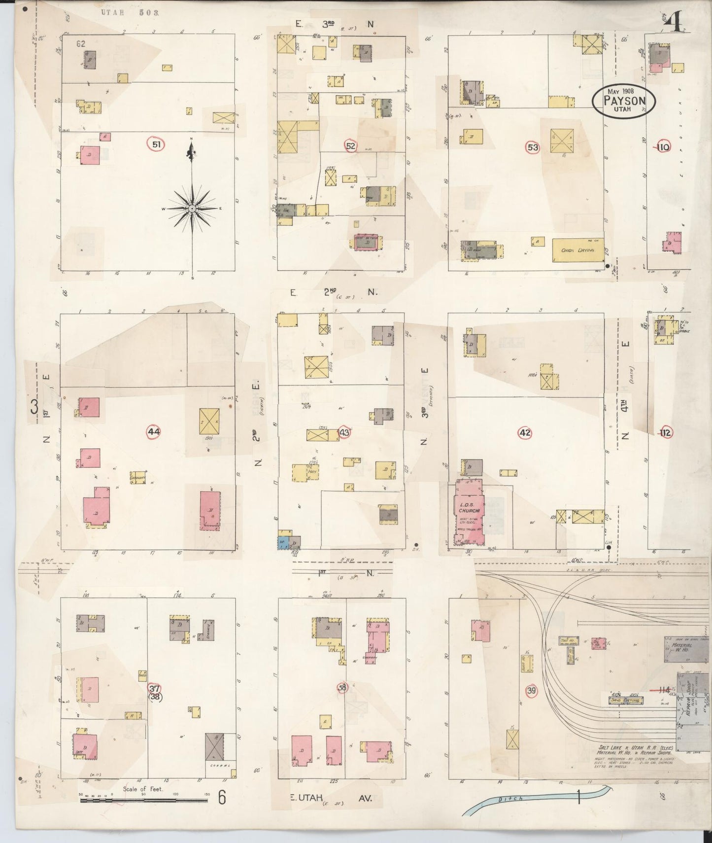Sanborn Fire Insurance Map from Payson, Utah County, Utah (1931), Sheet #0004 - Complete Map Set gallery image, historic Sanborn map, vintage wall art, Payson Utah