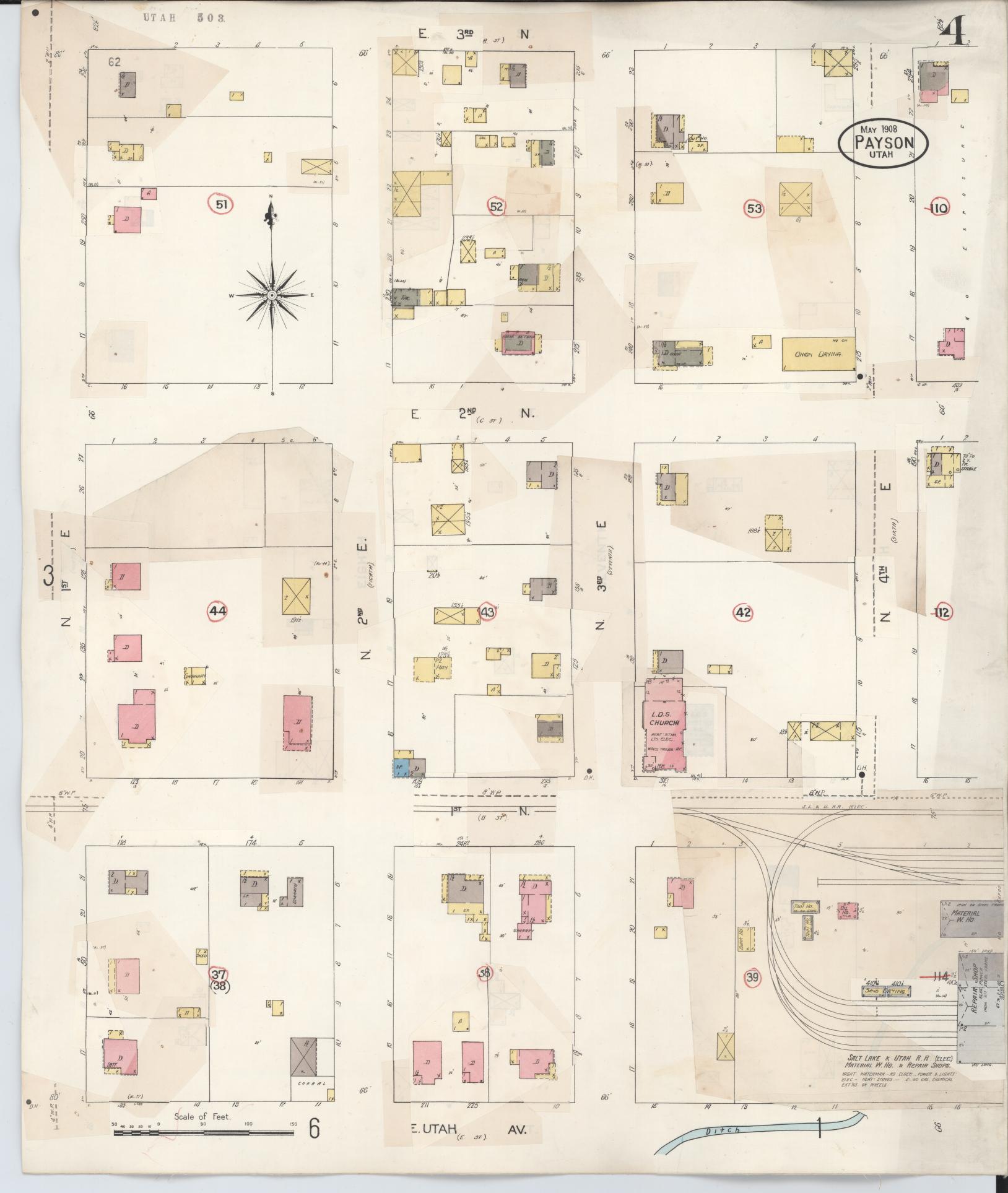Sanborn Fire Insurance Map from Payson, Utah County, Utah (1931), Sheet #0004 - Complete Map Set gallery image, historic Sanborn map, vintage wall art, Payson Utah