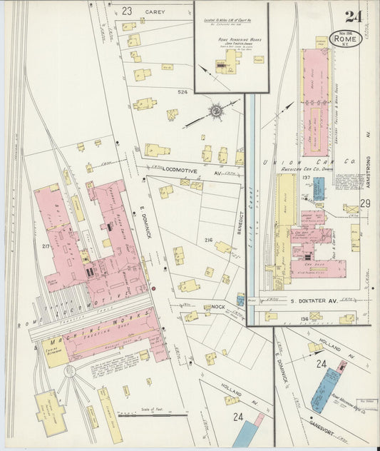 Sanborn Fire Insurance Map from Rome, Oneida County, New York (1914), Sheet #0024 - Historic Sanborn Fire Insurance Map Print, vintage old map wall art, antique decor, genealogy gift, New York New York map