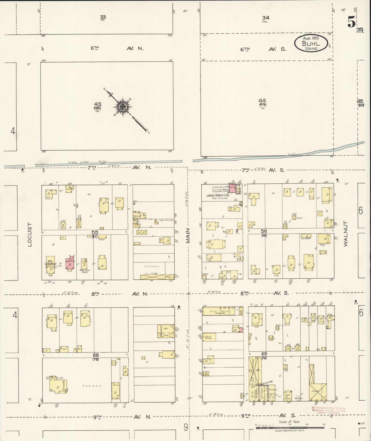 Sanborn Fire Insurance Map from Buhl, Twin Falls County, Idaho (1922), Sheet #0005 - Complete Map Set gallery image, historic Sanborn map, vintage wall art, Falls Idaho