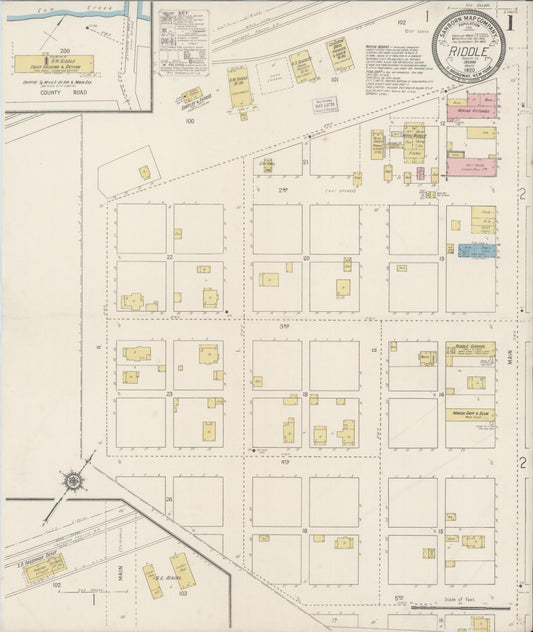 Sanborn Fire Insurance Map from Riddle, Douglas County, Oregon (1920), Sheet #0001 - Historic Sanborn Fire Insurance Map Print, vintage old map wall art, antique decor, genealogy gift, Oregon Oregon map